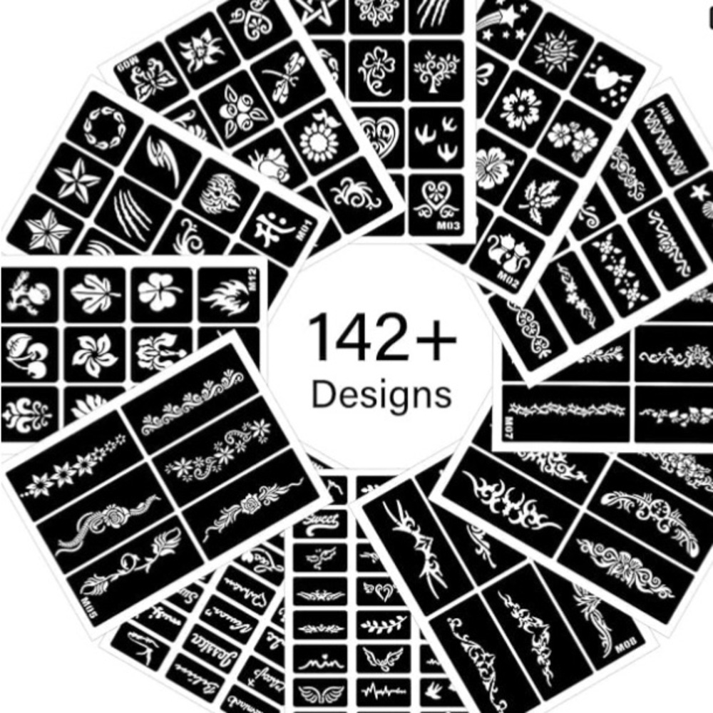 142 Sticker Stencil Kit arts crafts tattoos body art face painting henna cards